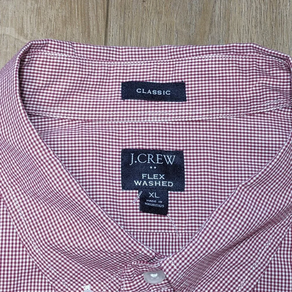NWT J. Crew Men’s Shirt Red White Gingham Flex Washed Lightweight XL